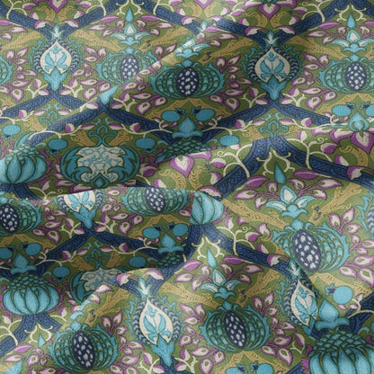 100% LINEN Fabric William Morris Granada print - British linen floral upholstery home textile Victorian fabrics green blue 3223