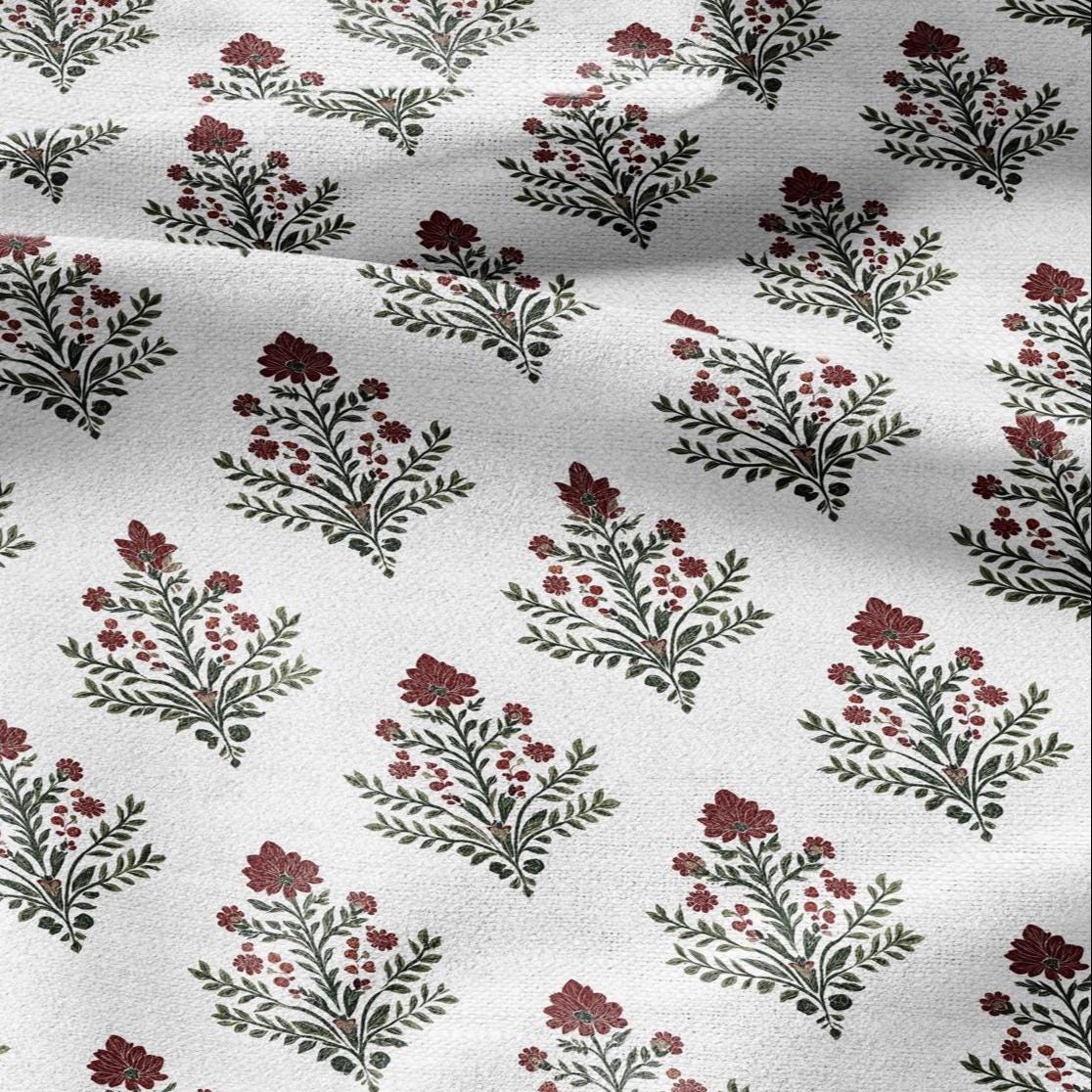 100% LINEN Fabric Karnikara block print - Indian floral linen heavy for upholstery home decor - medium for dress making 2832