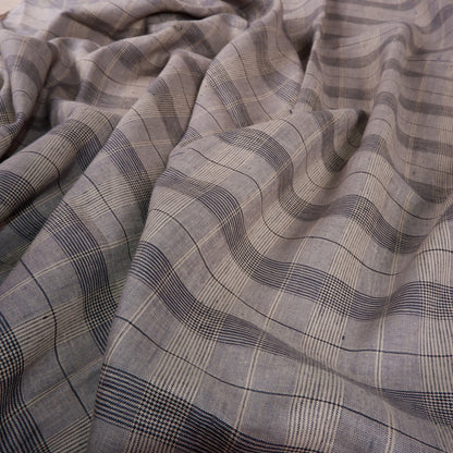 100% checked linen fabric for sewing - grey