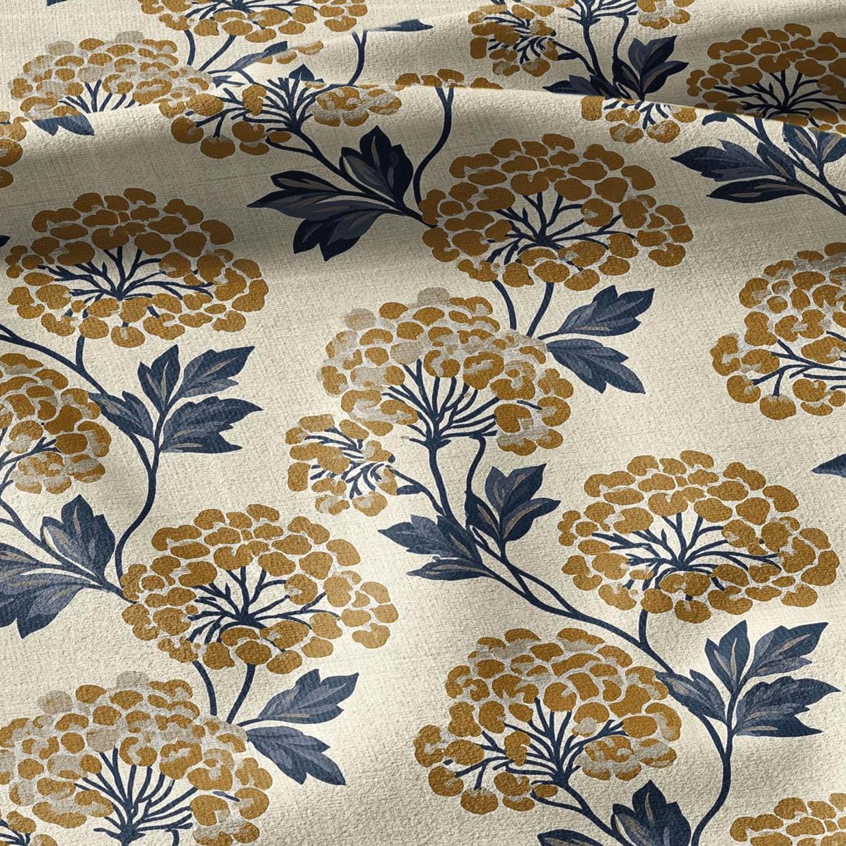 100% linen fabric Yellow floral print - Vintage tansy flower blossom botanical  - modern vintage 3408