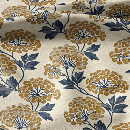 100% linen fabric Yellow floral print - Vintage tansy flower blossom botanical  - modern vintage 3408
