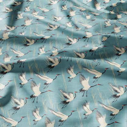 100% LINEN Fabric Cranes print - animal linen fabric with bird print for upholstery home decor curtains pillowcases dress making