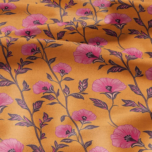 100% LINEN Fabric tropical flower print linen - orange pink floral fabric for upholstery home decor dress making 2195
