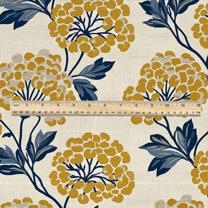 100% linen fabric Yellow floral print - Vintage tansy flower blossom botanical  - modern vintage 3408