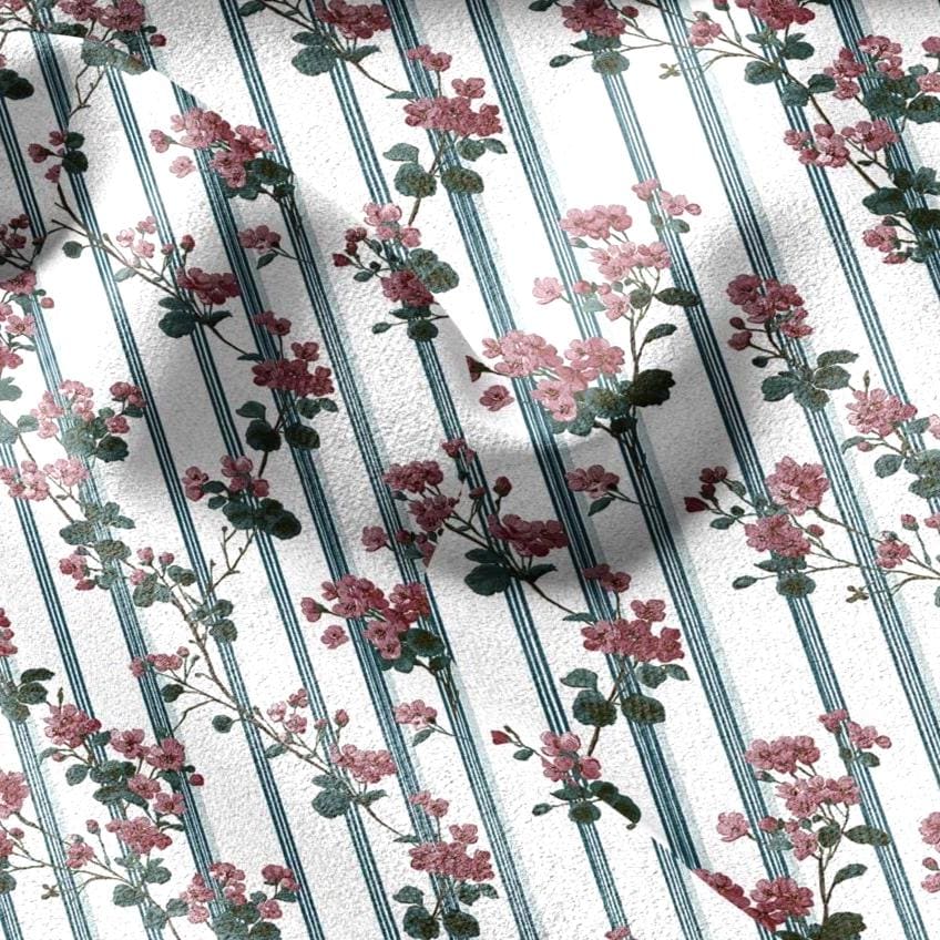 100% linen fabric floral stripe print - Vintage botanical - Historical pattern upholstery dress making 3350