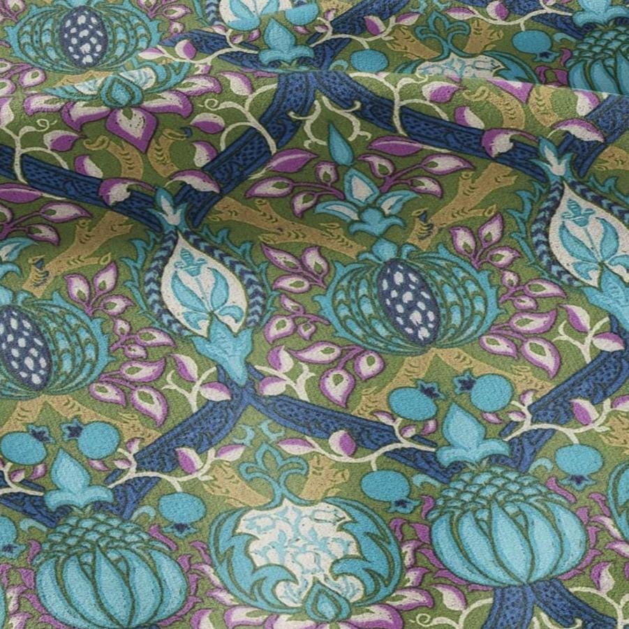 100% LINEN Fabric William Morris Granada print - British linen floral upholstery home textile Victorian fabrics green blue 3223