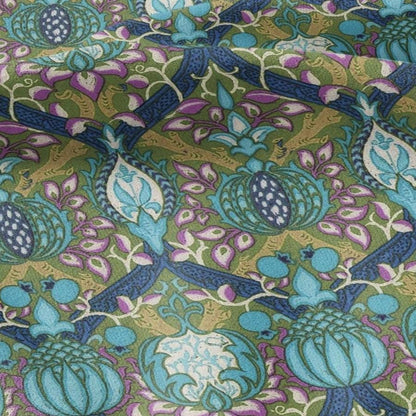 100% LINEN Fabric William Morris Granada print - British linen floral upholstery home textile Victorian fabrics green blue 3223
