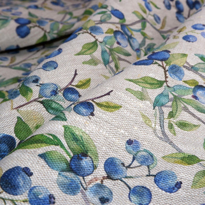 100% LINEN Fabric with BLUEBERRY field print - linen fabric berries print - Scandinavian linen fabric upholstery home decor dressmaking