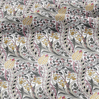 100% LINEN Fabric William Morris Daffodil print - Modern vintage botanical - Victorian Art Craft yellow red 3132