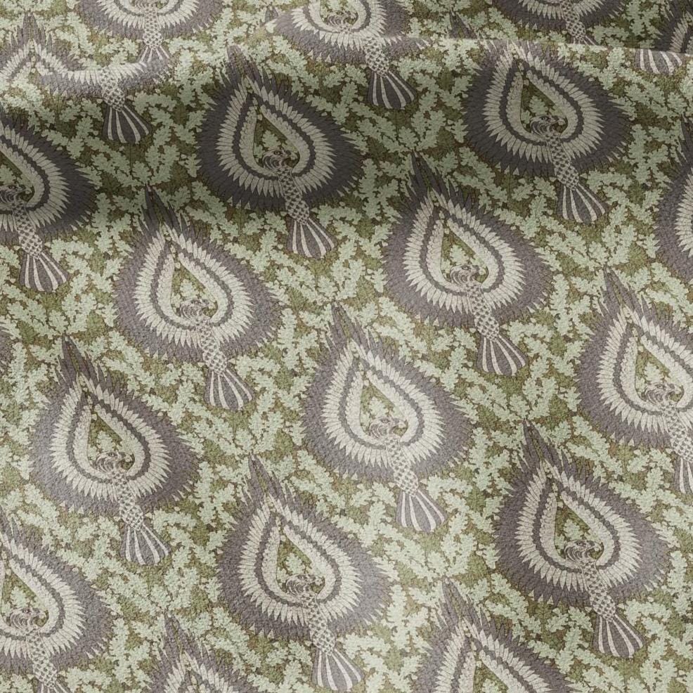 100% linen Vintage Eagles fabric for Curtain Upholstery Cushion - grey green print fabric for dress making sewing