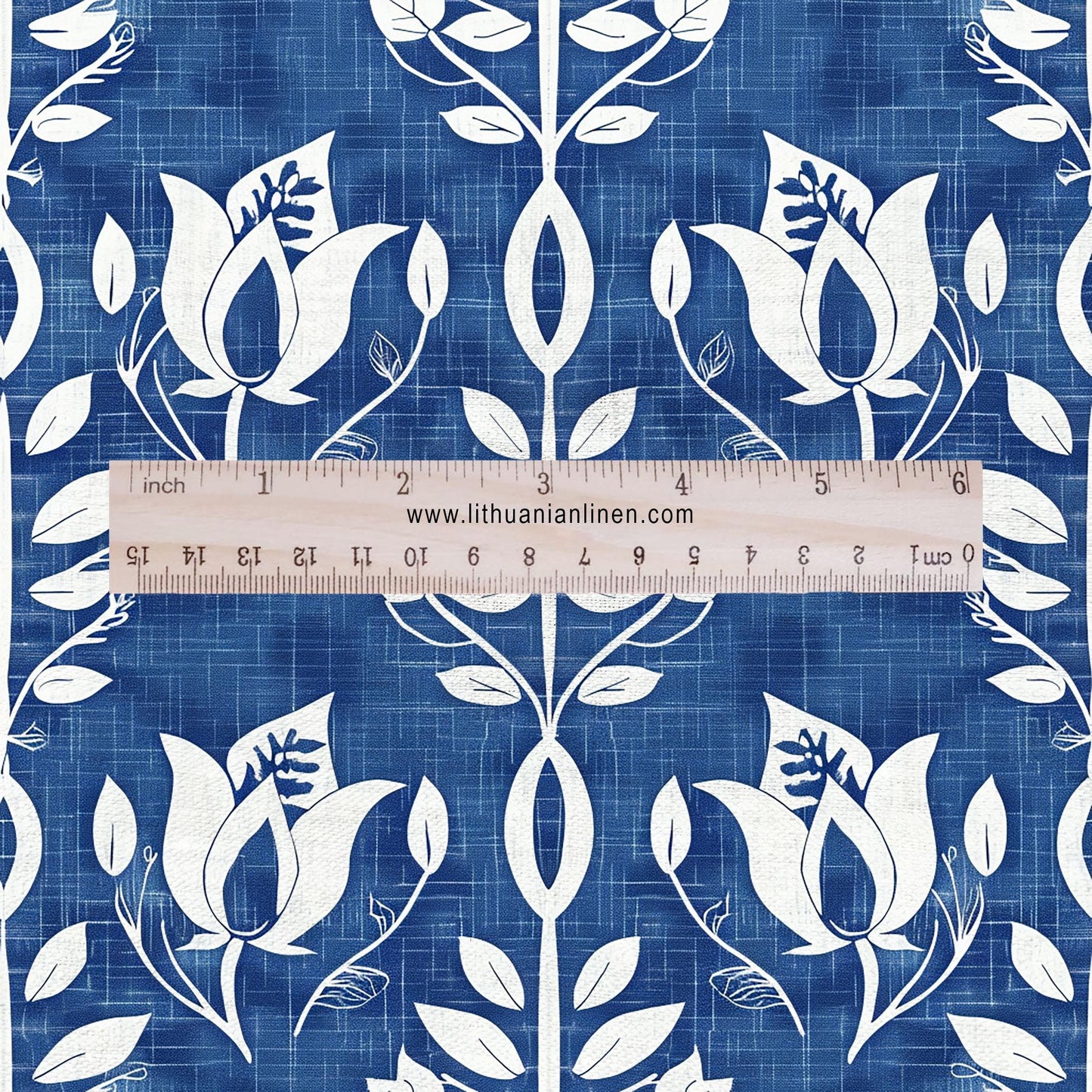 100% LINEN Fabric stripe Tulips floral print linen - blue linen botanical fabric for upholstery home decor dress making