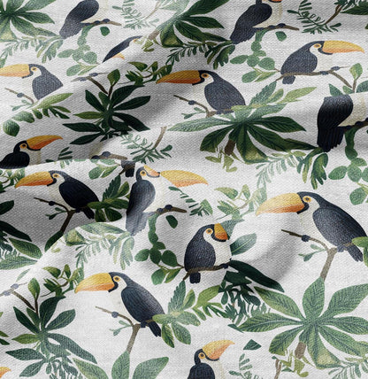 100% LINEN FabricTropical Toucan birds - floral linen Fabric by the Yard by LithuanianLinen for upholstery dressmaking curtains home textile