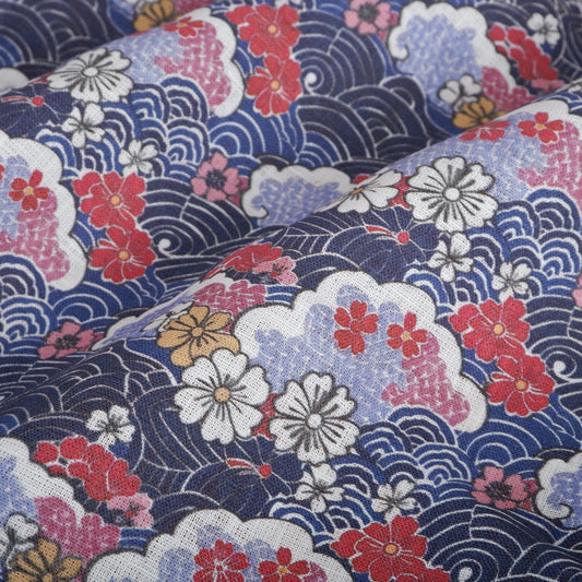 100% LINEN Fabric Japanese Ikigai Print- Kimono print linen Fabric by the Yard LithuanianLinen upholstery dressmaking curtains home textile
