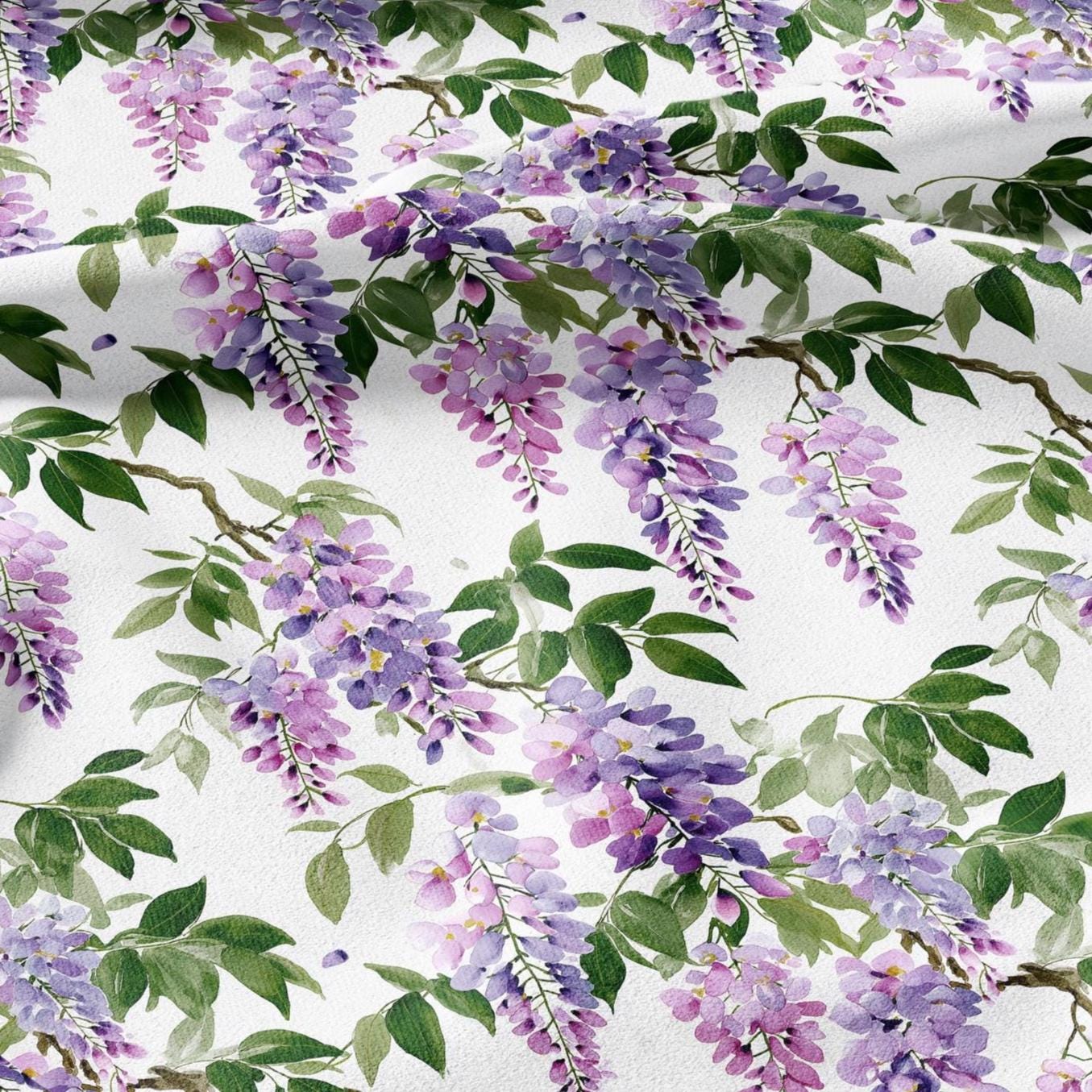 100% LINEN Fabric Wisteria linen - purple white green floral fabric for upholstery home decor dress making 3008