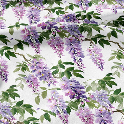 100% LINEN Fabric Wisteria linen - purple white green floral fabric for upholstery home decor dress making 3008