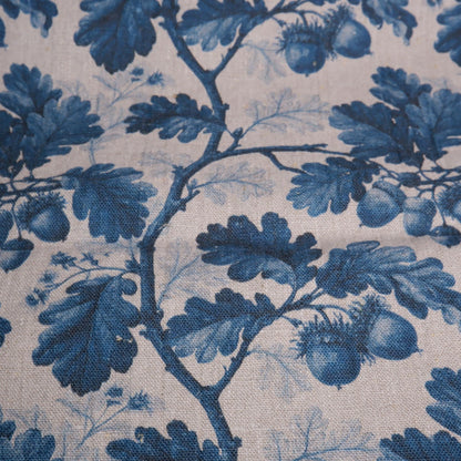 100% LINEN Fabric print Oak leaves with acorn blue grey -  floral botanical print - heavy for upholstery home decor clothing 3712