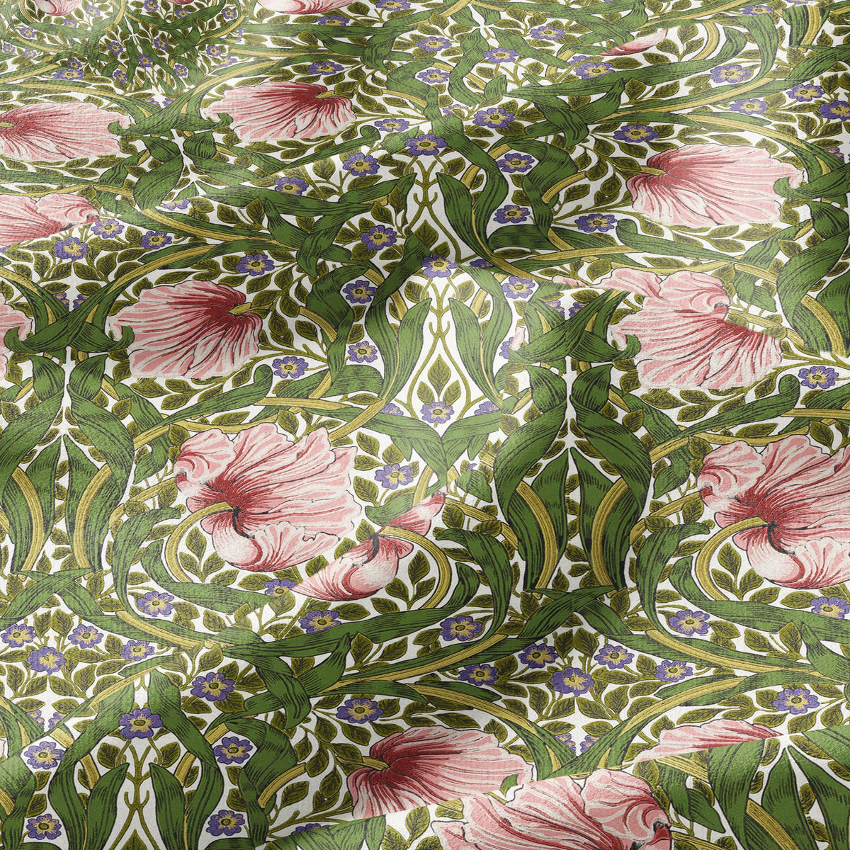 100% LINEN fabric - William Morris Pimpernel green pink - British Victorian Art Craft flax - sewing home decor or clothing 3847