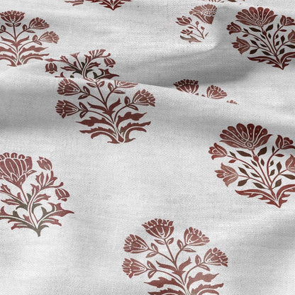 100% LINEN Fabric Block print Genda flower red - floral upholstery home textile artisan fabrics green white 2945