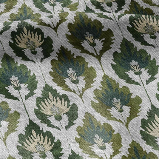 100% LINEN Fabric Floral Ikat green print -abstract floral on oatmeal linen 3128