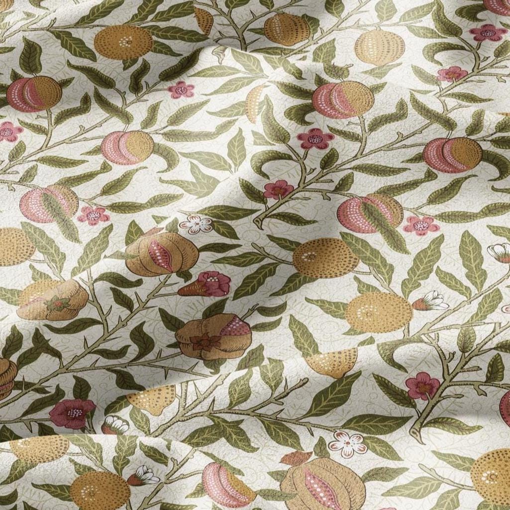 William Morris Fruits 100% LINEN Fabric - British linen floral upholstery - lemon Pomegranate home textile Victorian fabrics yellow 3173