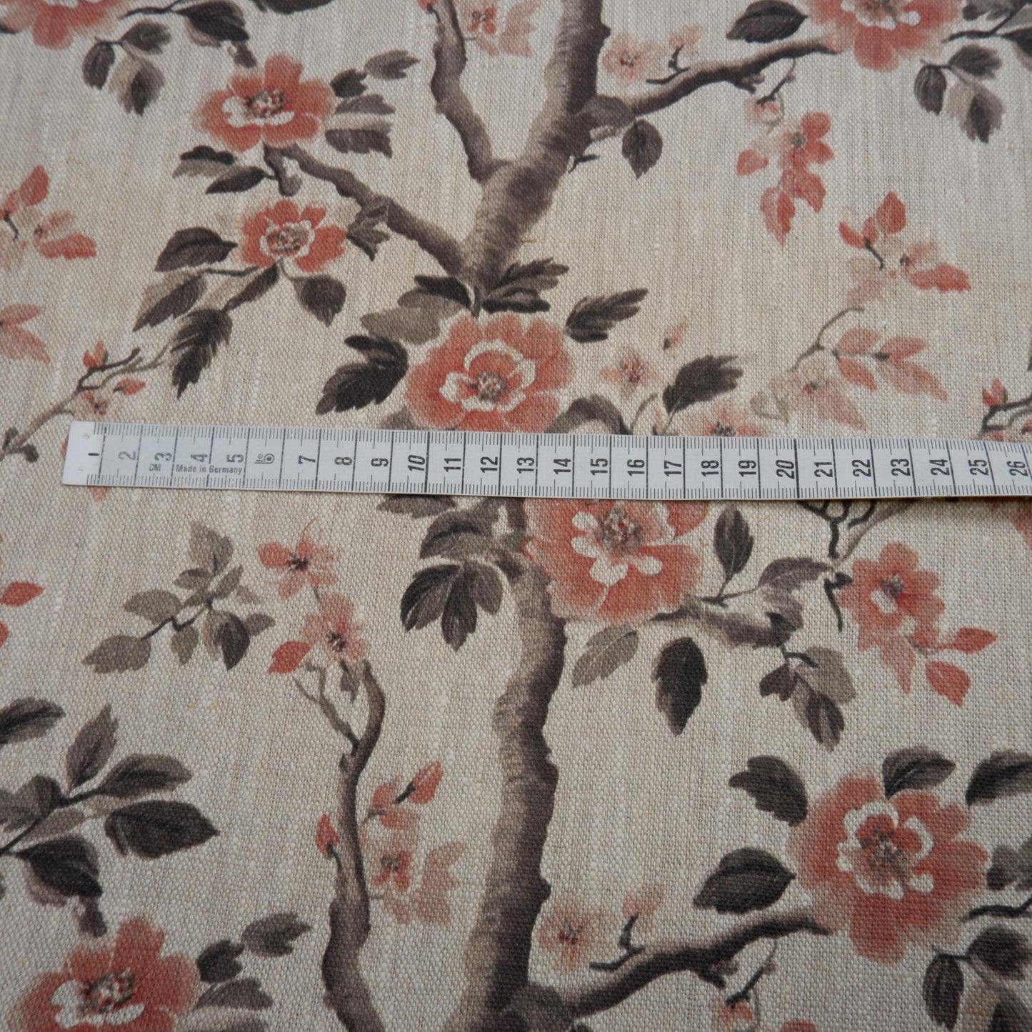 100% LINEN Fabric block print - oatmeal linen fabric with pink brown floral print - fabric for upholstery home decor or dressmaking 2039