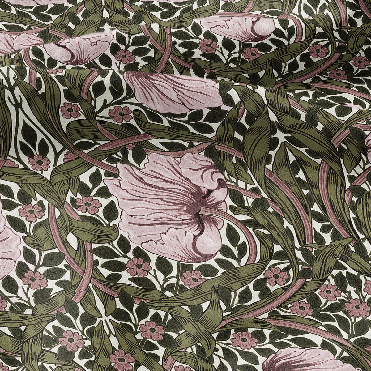 100% LINEN fabric - William Morris Pimpernel green pink - British Victorian flax - sewing upholstery home decor or clothing 3855