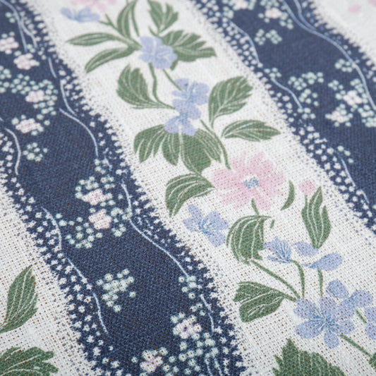 100% LINEN Fabric floral stripe print - mediterranean fabric print navy blue green pink Clematis - linen fabric upholstery dress making 2202