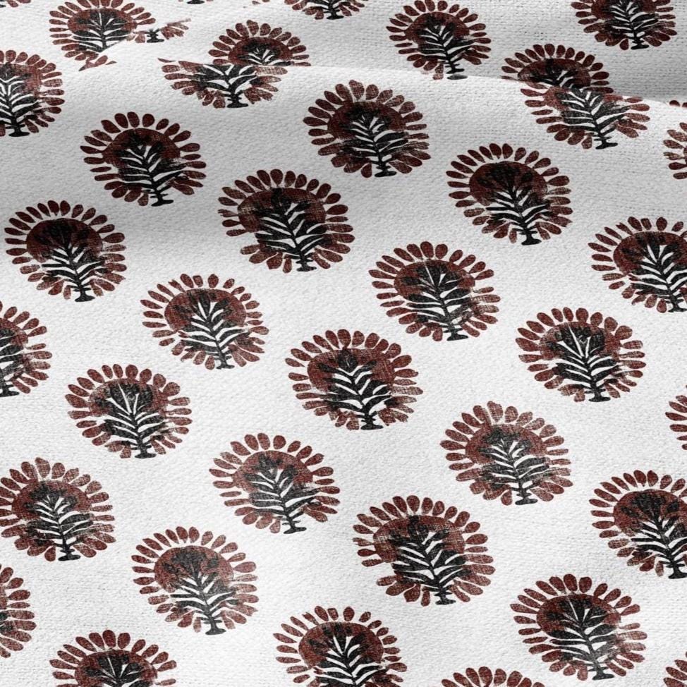 100% LINEN Fabric floral print - brown white stripe block print linen heavy for upholstery home decor - medium for dress making 2793