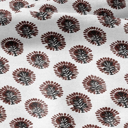 100% LINEN Fabric floral print - brown white stripe block print linen heavy for upholstery home decor - medium for dress making 2793