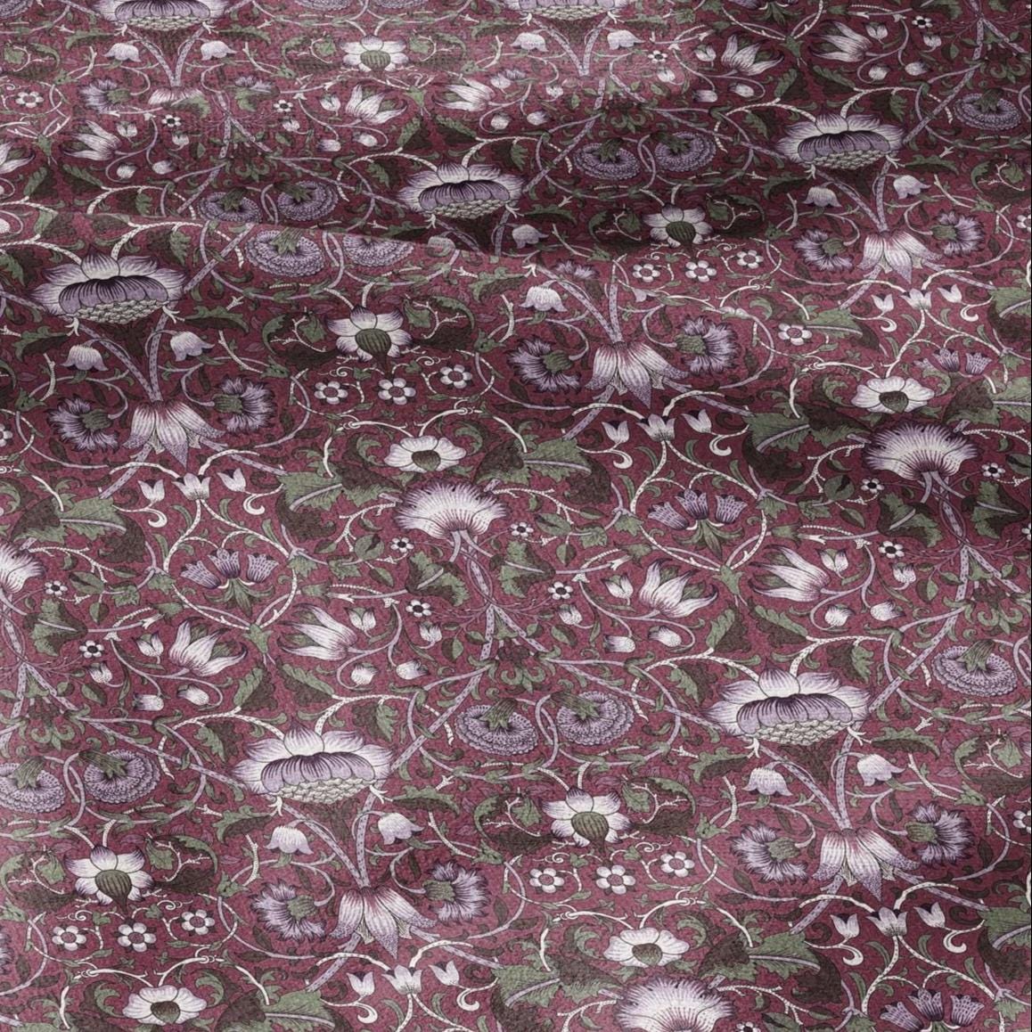 William Morris Lodden  print on 100% LINEN - Burgundy Victorian Art crafts linen Fabric - botanical Historical upholstery home textile 2986B