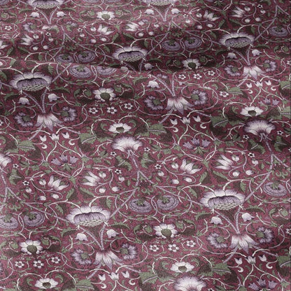 William Morris Lodden  print on 100% LINEN - Burgundy Victorian Art crafts linen Fabric - botanical Historical upholstery home textile 2986B