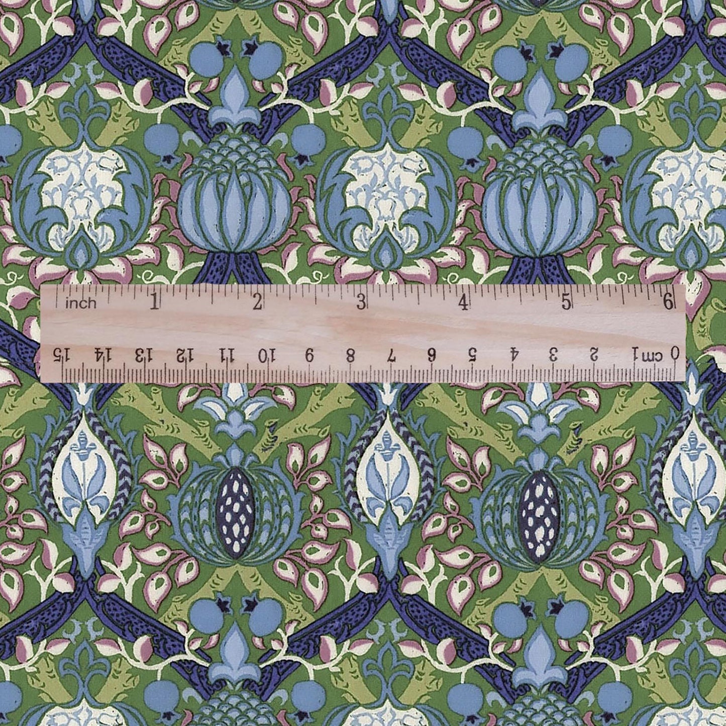 100% LINEN Fabric William Morris Granada print - British Victorian floral green blue 3207