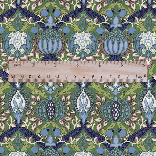 100% LINEN Fabric William Morris Granada print - British Victorian floral green blue 3207