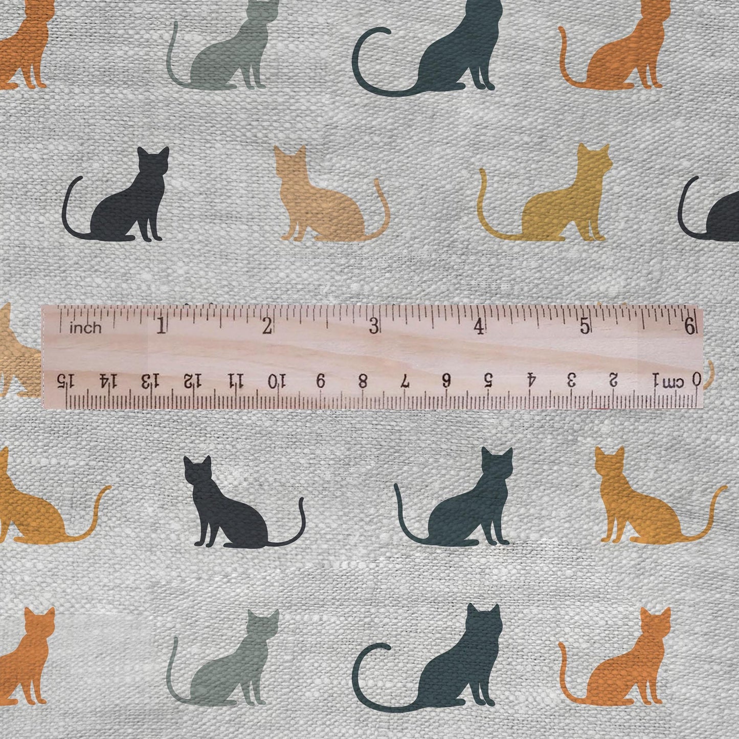 100% LINEN Fabric Block print Cats - oatmeal linen fabric with animal print - heavy for home decor clothing 2136
