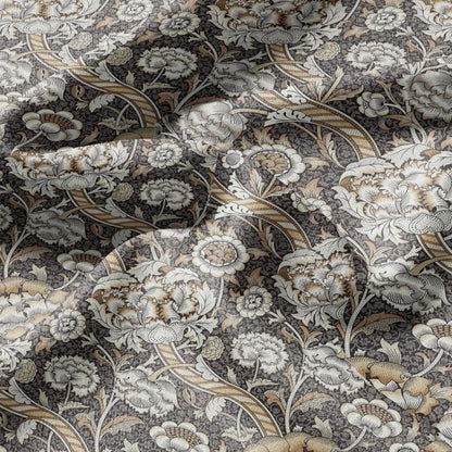William Morris Wandle brown beige print on 100% LINEN - Victorian Art crafts linen - botanical Historical upholstery home textile 3170