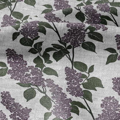 100% LINEN Fabric print lilac flower print - oatmeal linen fabric floral botanical - heavy for home decor clothing 2355