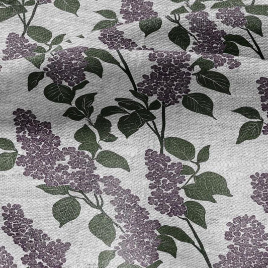 100% LINEN Fabric print lilac flower print - oatmeal linen fabric floral botanical - heavy for home decor clothing 2355