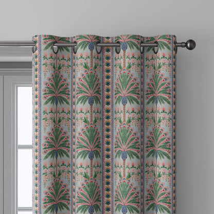 100% linen fabric Palm floral print - Vintage pink red green botanical  - modern vintage 3394