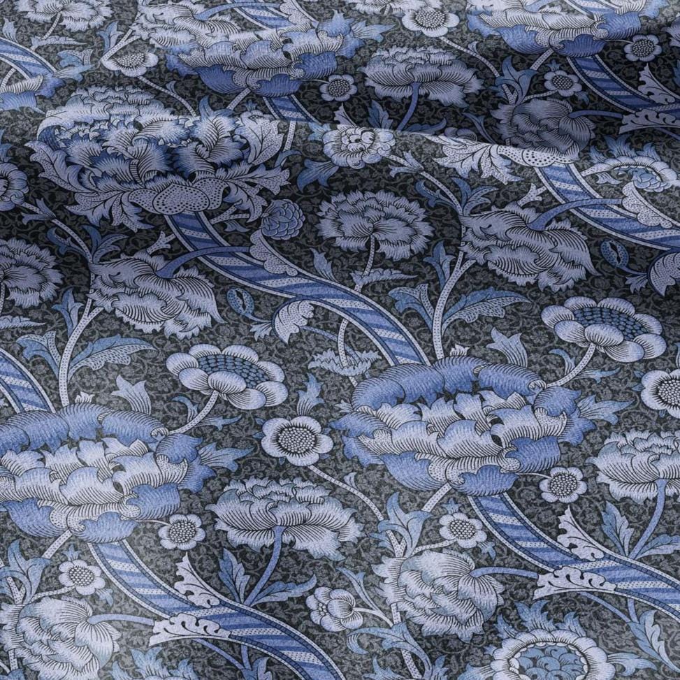 William Morris Wandle blue print on 100% LINEN - Victorian Art crafts linen Fabric - botanical Historical upholstery home textile 3163