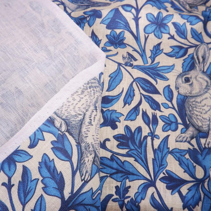 100% LINEN Fabric Block Print Bunnies  - Rabbits Linocut Woodblock Hares Woodland Neutral Fabric by the Yard by LithuanianLinen