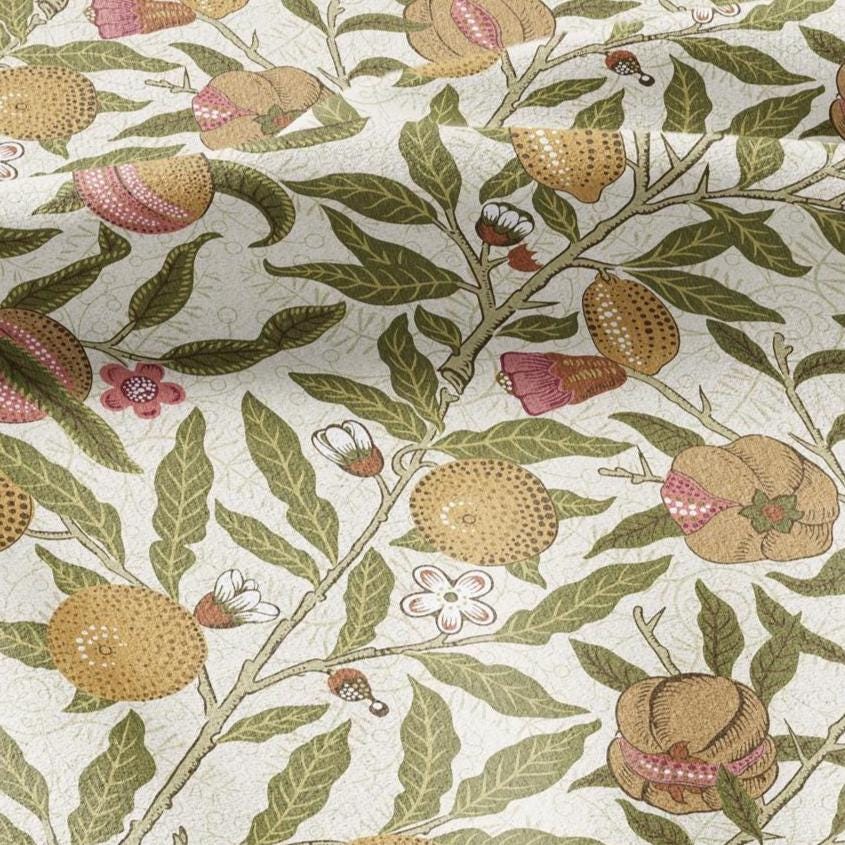 William Morris Fruits 100% LINEN Fabric - British linen floral upholstery - lemon Pomegranate home textile Victorian fabrics yellow 3173