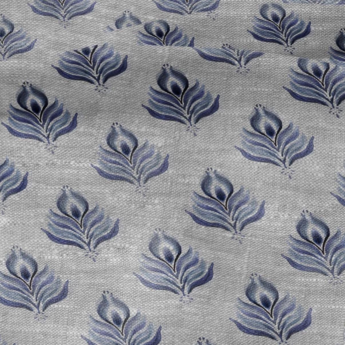 100% LINEN Fabric print Blue peacock feather - oatmeal linen fabric with animal print - heavy for home decor clothing 2746