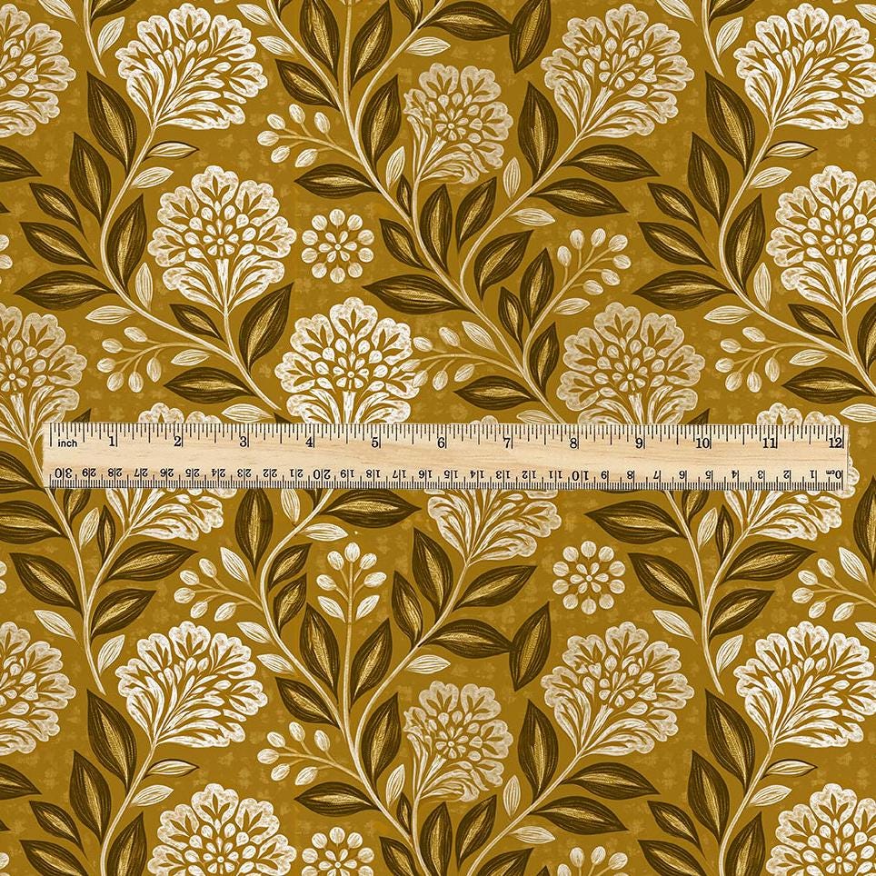 100% LINEN Fabric block print mustard flower - linen fabric with floral print -heavy linen fabric for upholstery home decor 3796