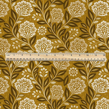 100% LINEN Fabric block print mustard flower - linen fabric with floral print -heavy linen fabric for upholstery home decor 3796