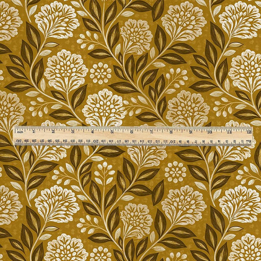 100% LINEN Fabric block print mustard flower - linen fabric with floral print -heavy linen fabric for upholstery home decor 3796