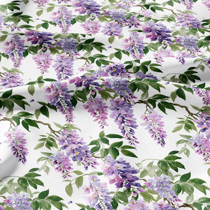100% LINEN Fabric Wisteria linen - purple white green floral fabric for upholstery home decor dress making 3008
