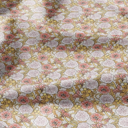 100% linen Capucine prints fabric for Curtain Upholstery Cushion - Indian cress flower print fabric for dress making sewing