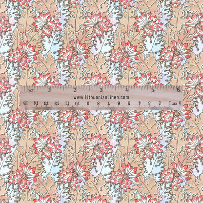 100% linen Chrysanthemum prints fabric for Curtain Upholstery Cushion - Art deco flower print fabric for dress making sewing
