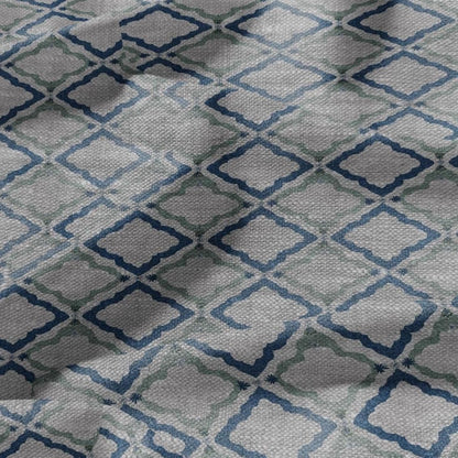 100% LINEN Fabric Green blue geometric print - oatmeal linen fabric floral botanical - heavy for home decor clothing 3087