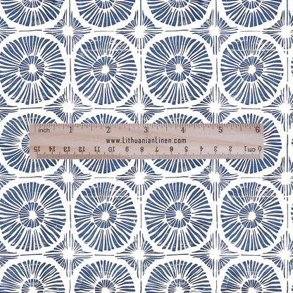 100% LINEN Fabric Japanese indigo blue circle print - Japandi linen print upholstery curtains dress making 2011